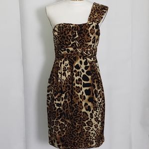 Nanette Lepore One Shoulder Leopard Print Ruched Lined Mini Dress Size 6